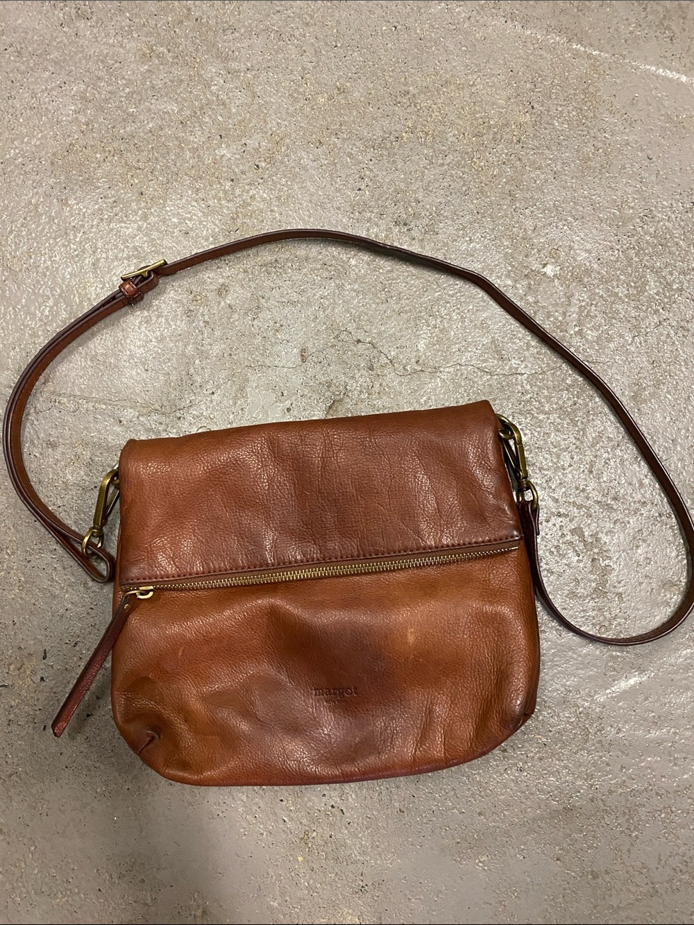 margot Tan/Brown Leather Zip-Front Crossbody